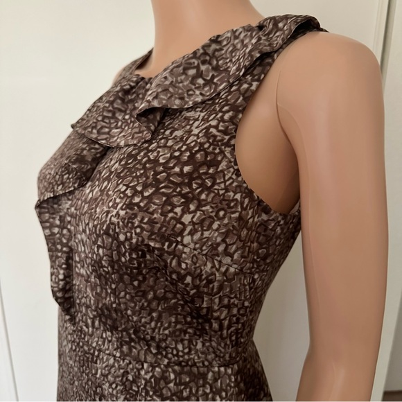 LOFT Sleeveless Dress Petite 4 Ruffles Brown Modest Animal Geometric Print - Picture 3 of 6